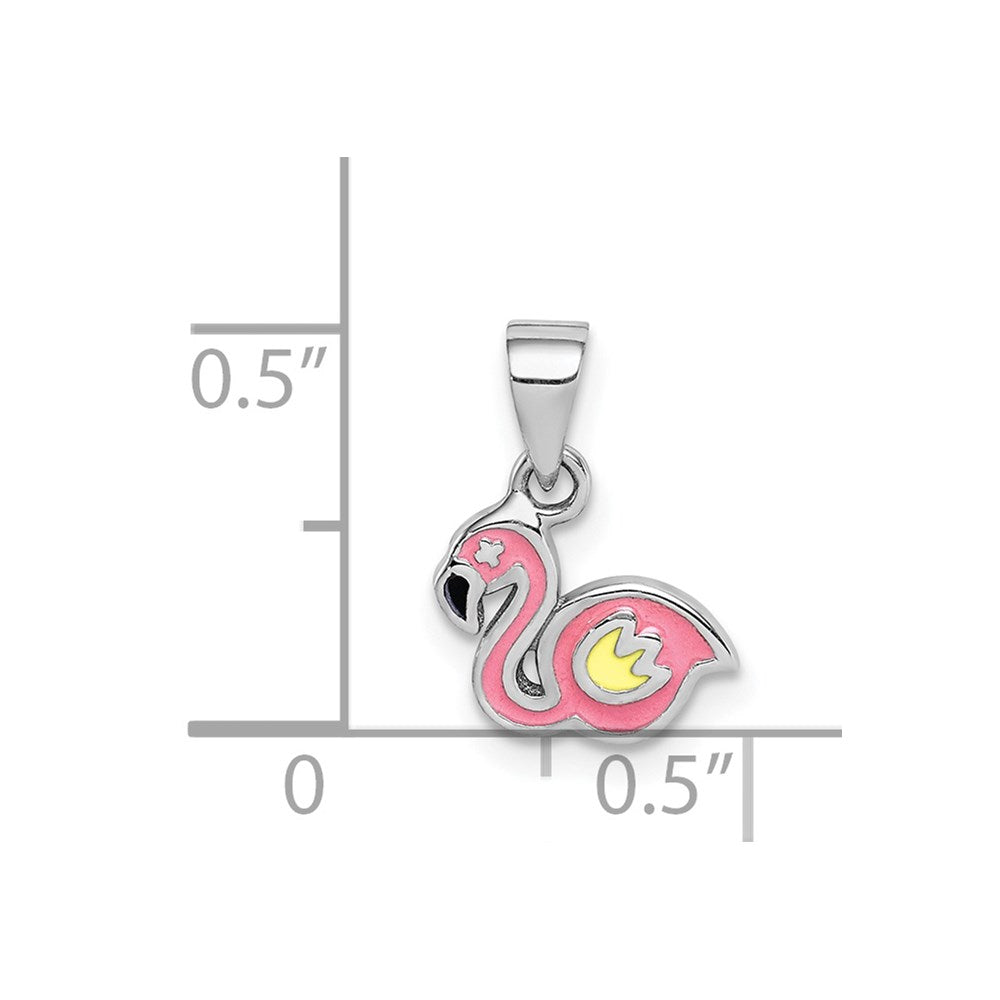 Sterling Silver RH-plated Multi-color Enamel Flamingo Pendant