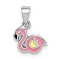 Sterling Silver RH-plated Multi-color Enamel Flamingo Pendant