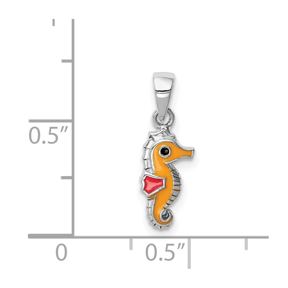 Sterling Silver RH-plated Multi-color Enamel Seahorse Pendant