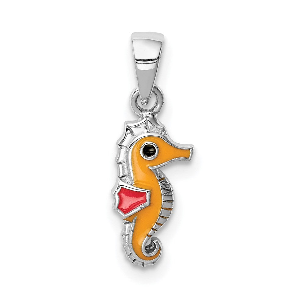 Sterling Silver RH-plated Multi-color Enamel Seahorse Pendant