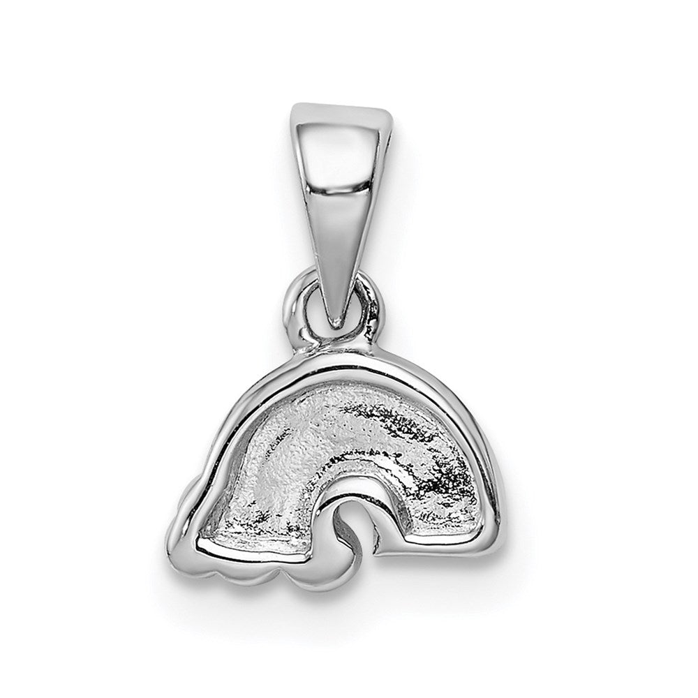 Sterling Silver RH-plated Polished & Enameled Rainbow w/Clouds Pendant