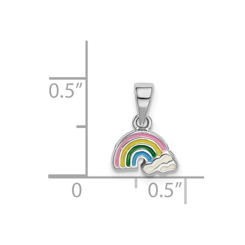 Sterling Silver RH-plated Polished & Enameled Rainbow w/Clouds Pendant