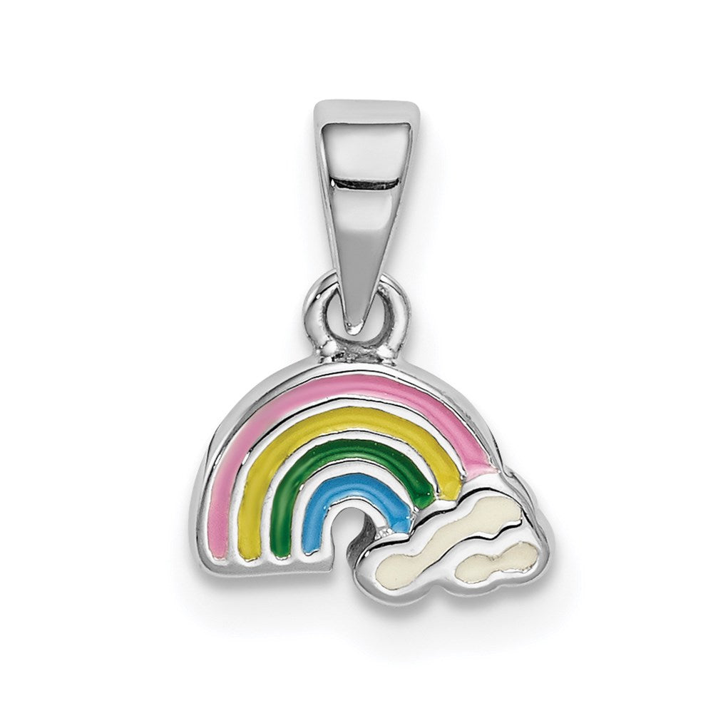 Sterling Silver RH-plated Polished & Enameled Rainbow w/Clouds Pendant