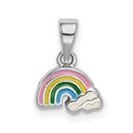 Sterling Silver RH-plated Polished & Enameled Rainbow w/Clouds Pendant