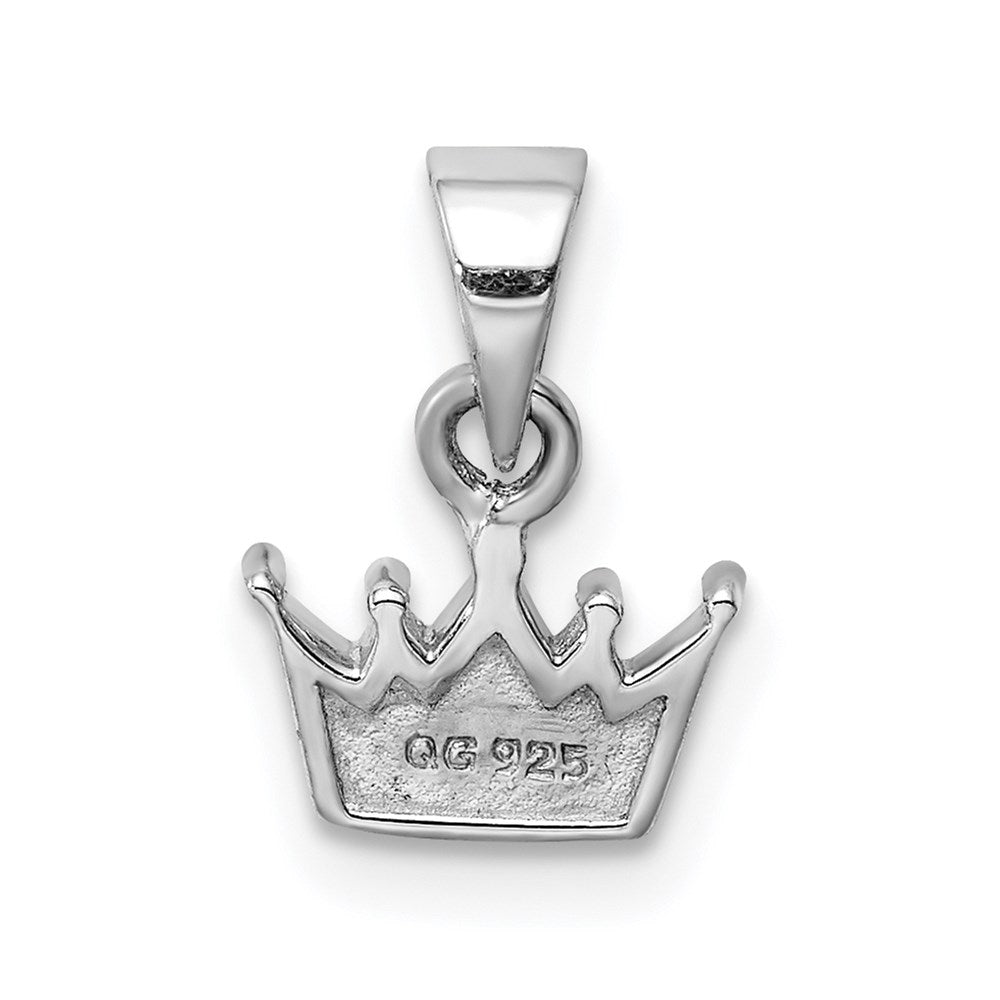 Sterling Silver RH-plated Pink Enameled Heart Crown Children's Pendant