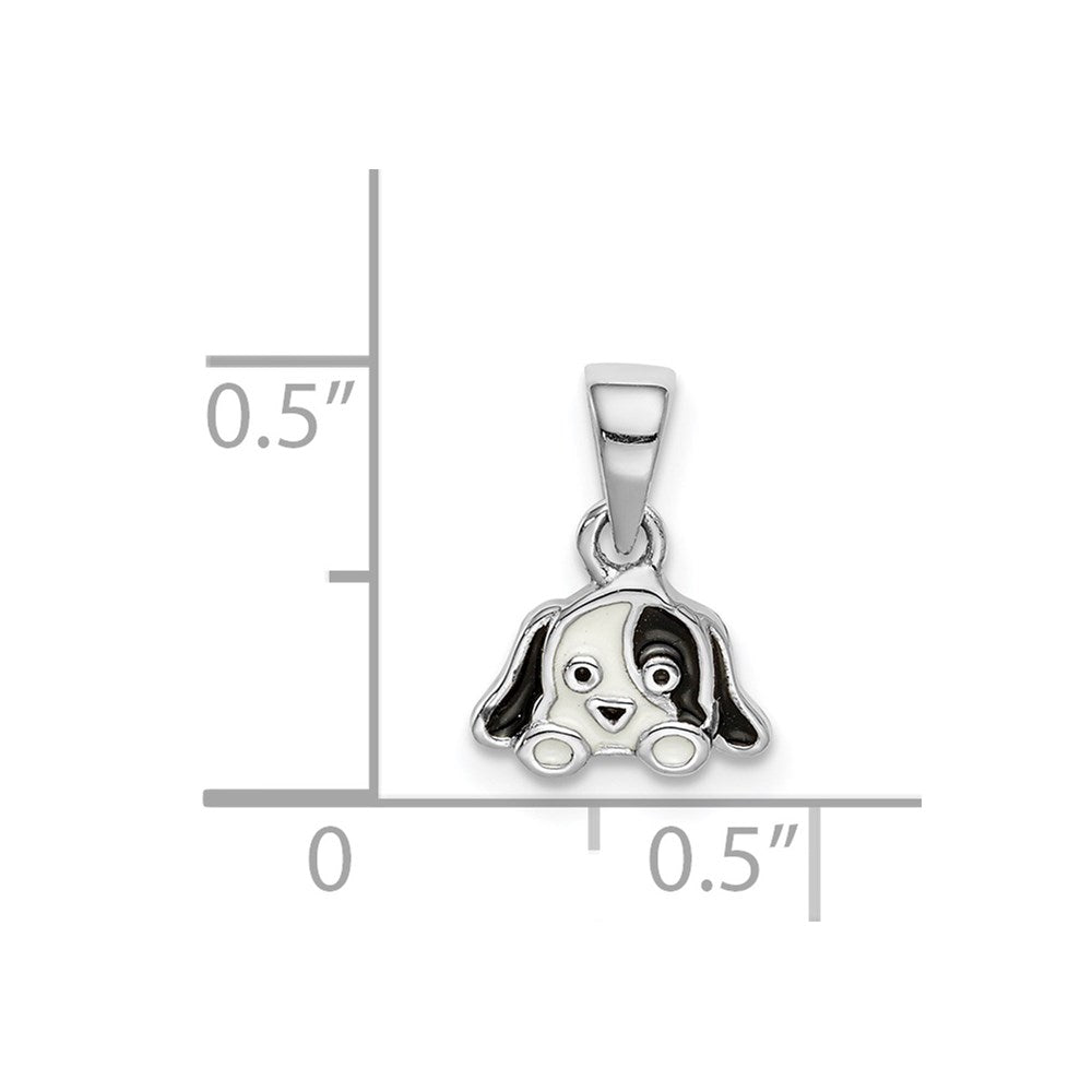 Sterling Silver RH-plated Black/White Enameled Puppy Children's Pendant