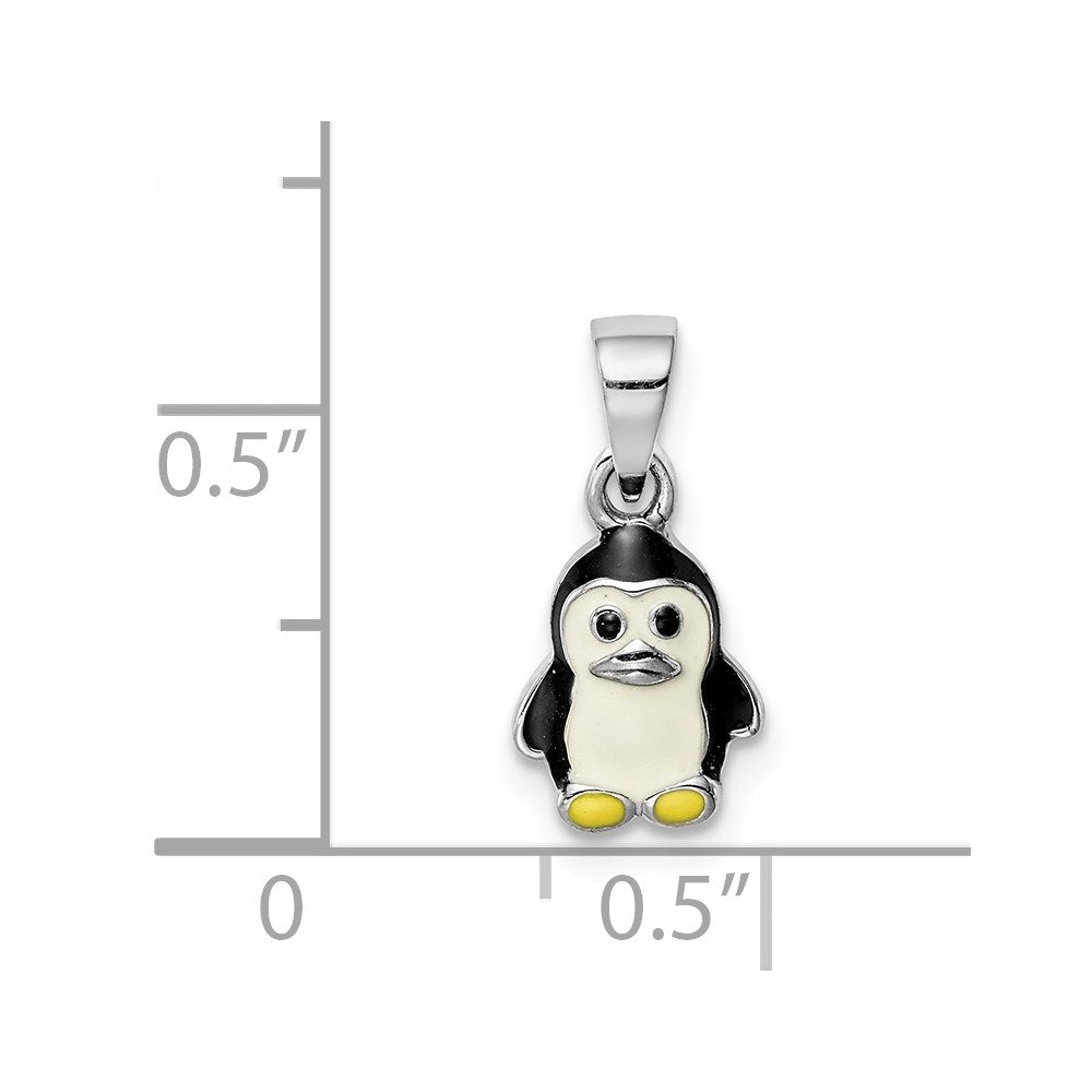 Sterling Silver RH-plated Multi-color Enameled Penguin Petite Pendant