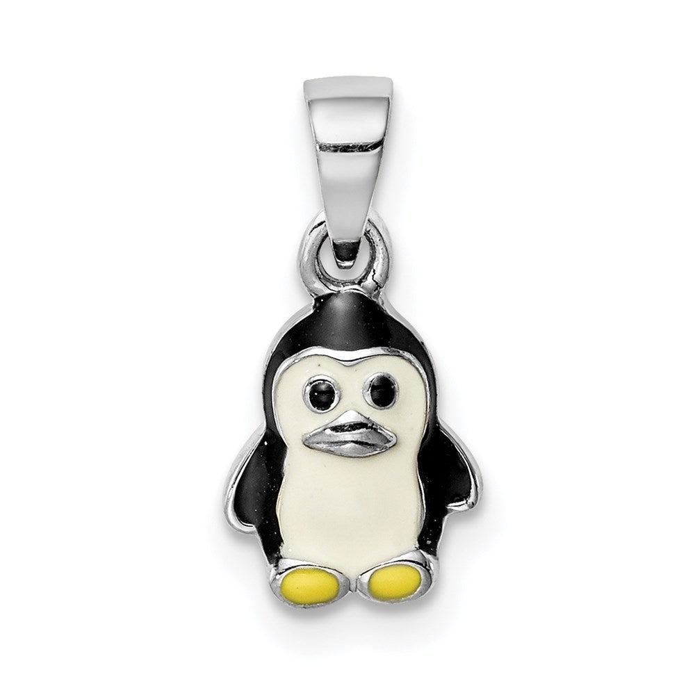 Sterling Silver RH-plated Multi-color Enameled Penguin Petite Pendant