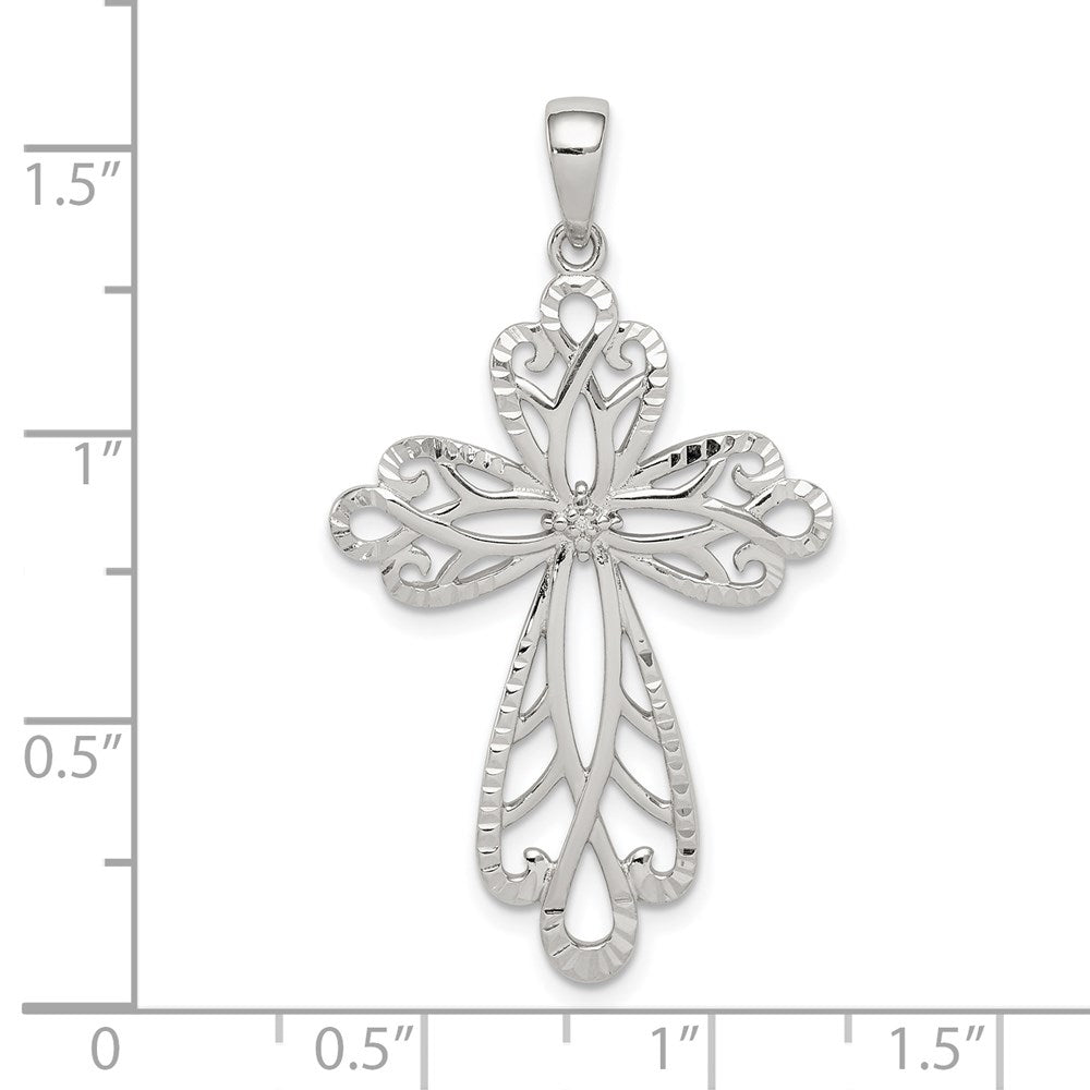Sterling Silver Diamond & Diamond-cut Cross Pendant