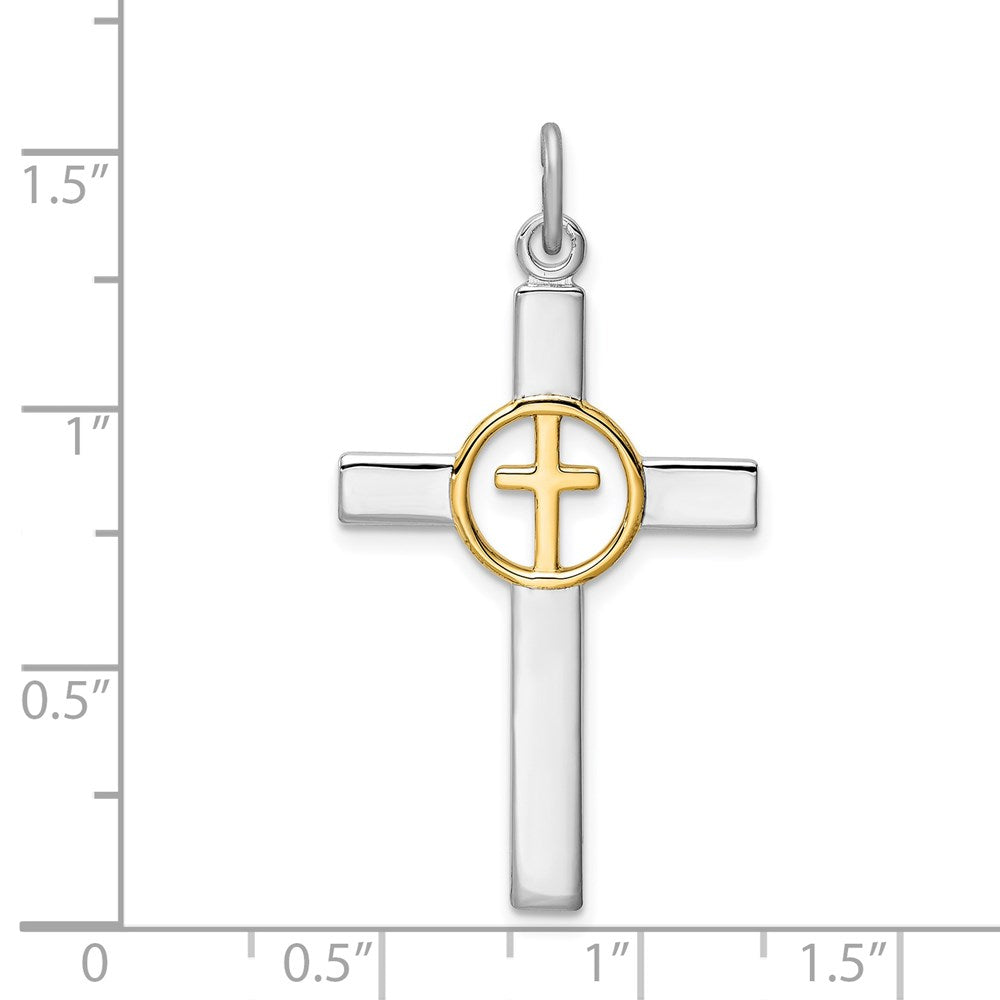 Sterling Silver Platinum-plated & Gold-tone Cross Pendant