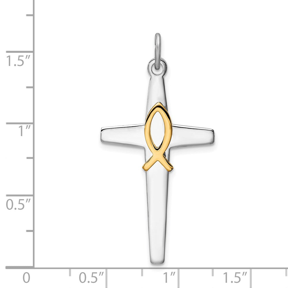 Sterling Silver Platinum-plated & Gold-tone Cross Pendant