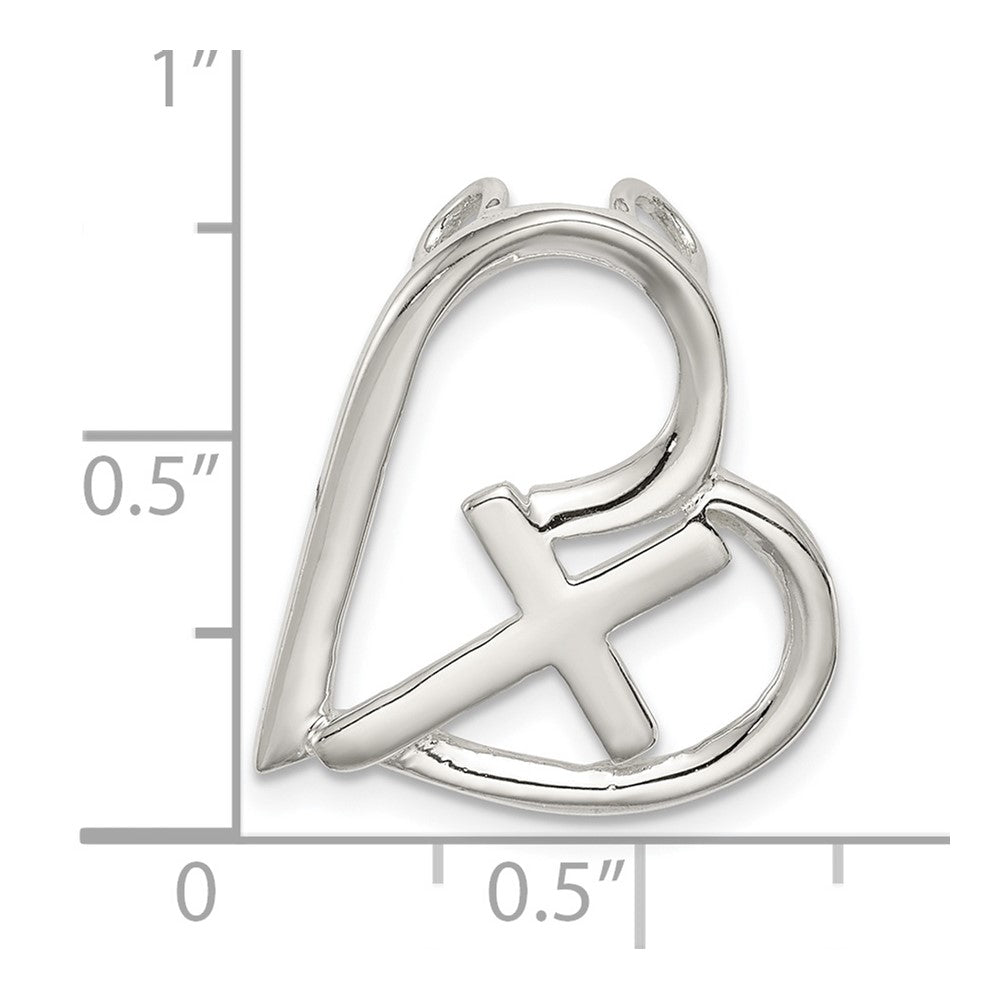 Sterling Silver Polished Cross Heart Chain Slide