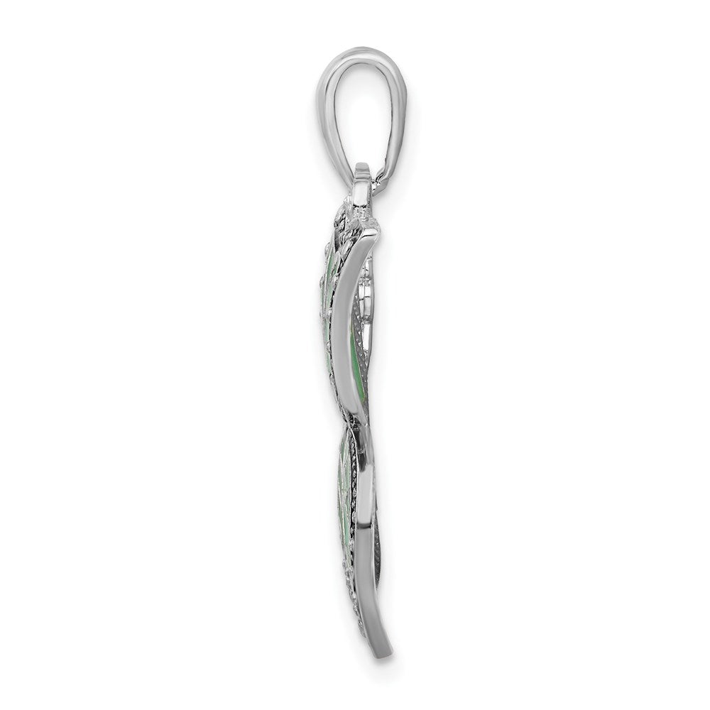 Sterling Silver Rhod-plated Polished Enameled Aqua Butterfly Pendant