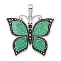 Sterling Silver Rhod-plated Polished Enameled Aqua Butterfly Pendant