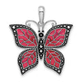 Sterling Silver Rhod-plated Polished Enameled Fuchsia Butterfly Pendant