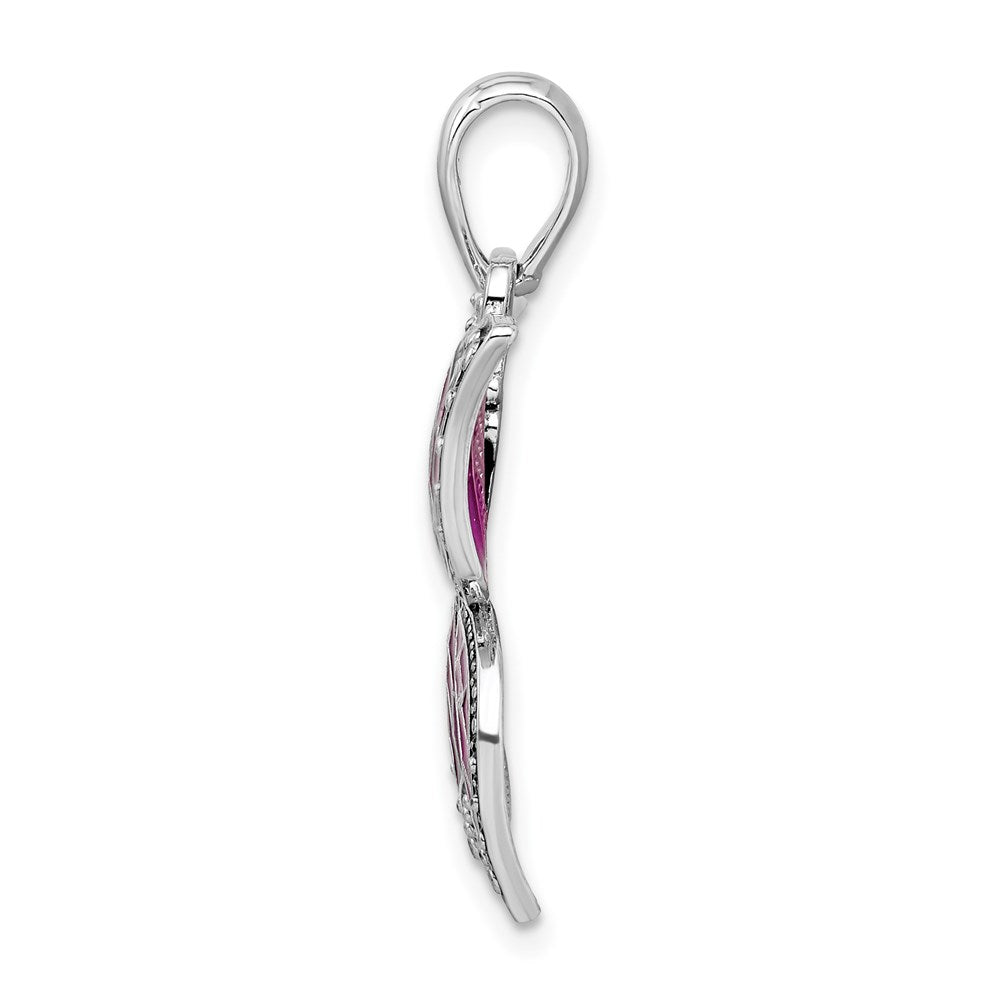 Sterling Silver Rhod-plated Polished Enameled Purple Butterfly Pendant