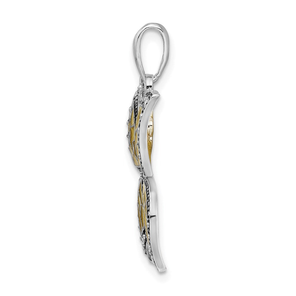 Sterling Silver Rhod-plated Polished Enameled Yellow Butterfly Pendant