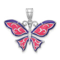Sterling Silver Rhod-plated Polished Enameled Purple Butterfly Pendant