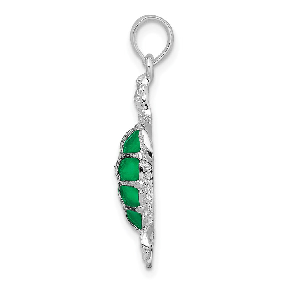 Sterling Silver Rhod-plated Polished Enameled Green Sea Turtle Pendant