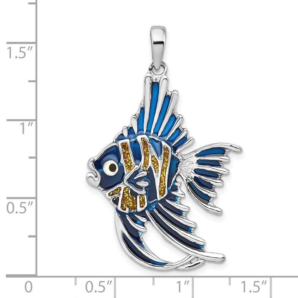Sterling Silver Rhodium-plated Polished Enameled Angelfish Pendant