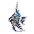 Sterling Silver Rhodium-plated Polished Enameled Angelfish Pendant