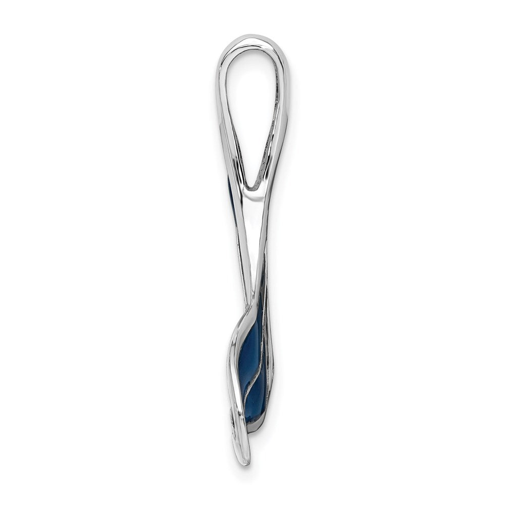 Sterling Silver Rhodium-plated Polished Enameled Blue Whale Tail Slide