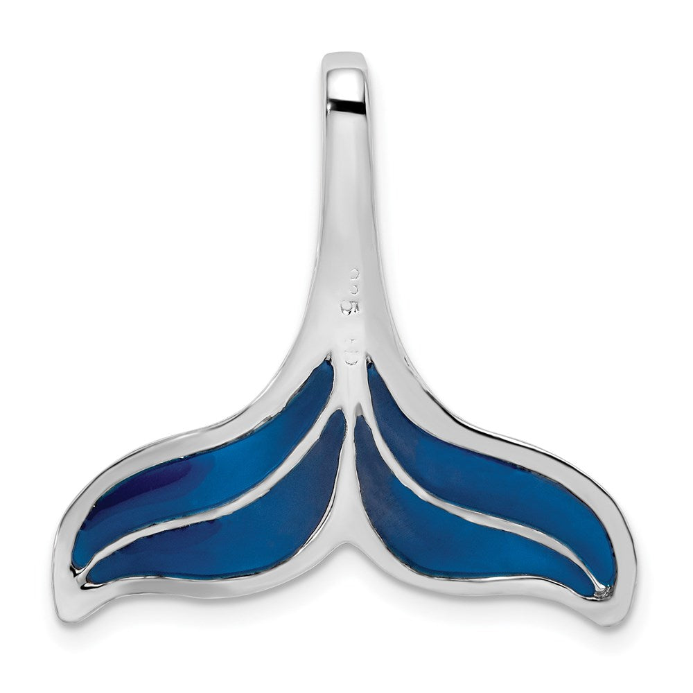 Sterling Silver Rhodium-plated Polished Enameled Blue Whale Tail Slide