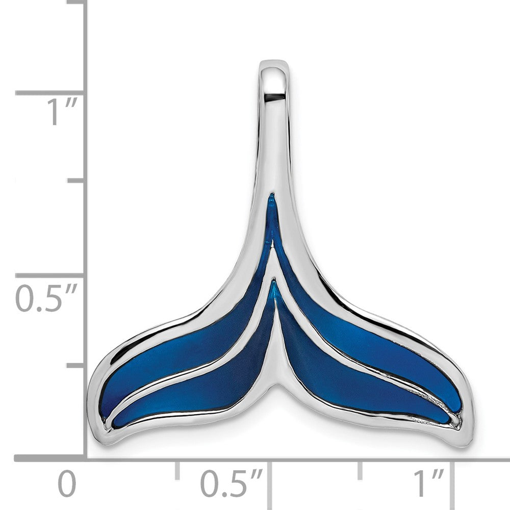Sterling Silver Rhodium-plated Polished Enameled Blue Whale Tail Slide