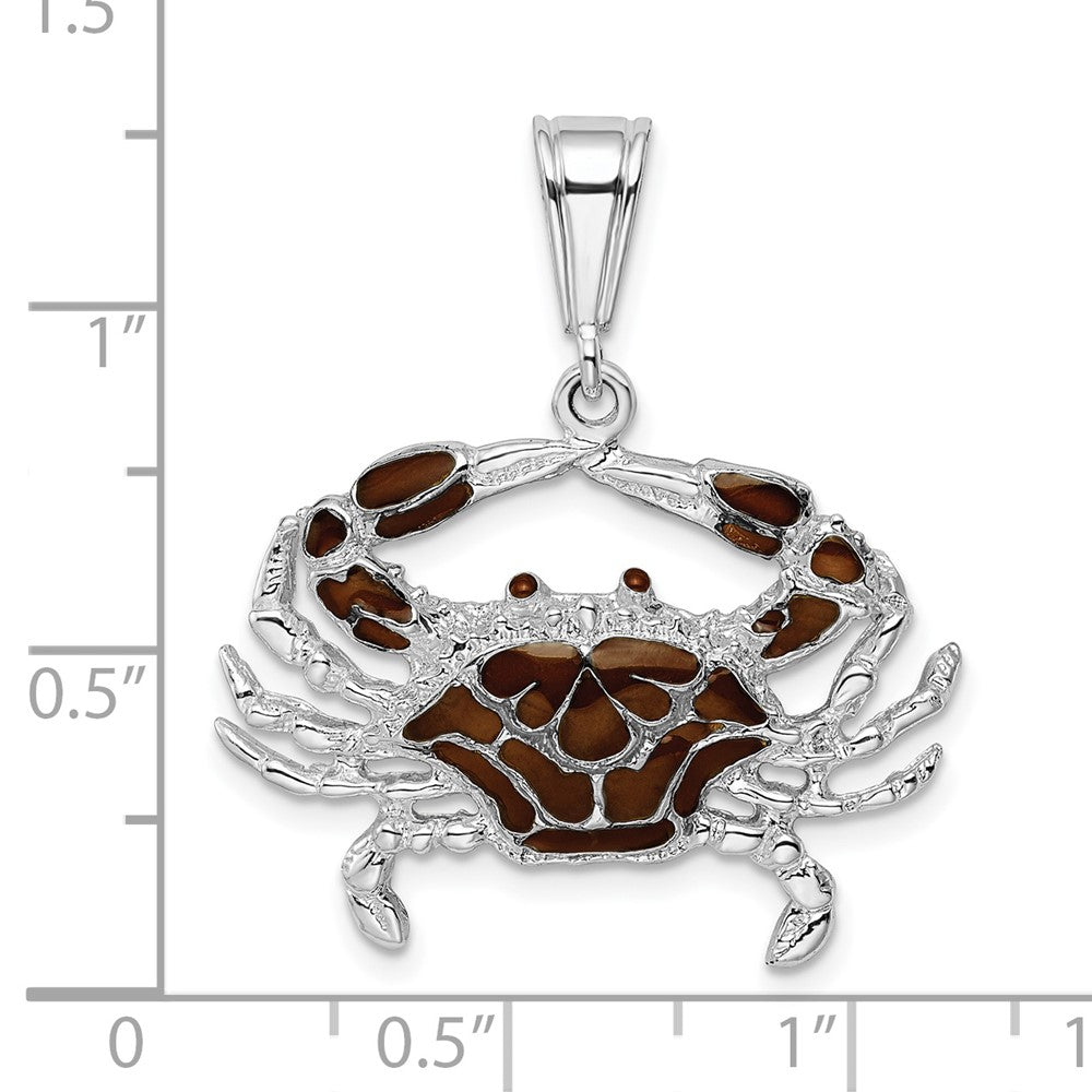 Sterling Silver Rhodium-plated Polished Enameled Brown Crab Pendant