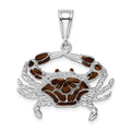 Sterling Silver Rhodium-plated Polished Enameled Brown Crab Pendant