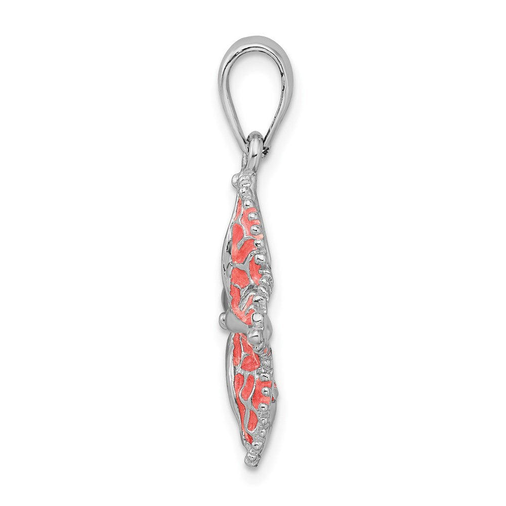 Sterling Silver Rhodium-plated Polished Enameled Starfish Pendant