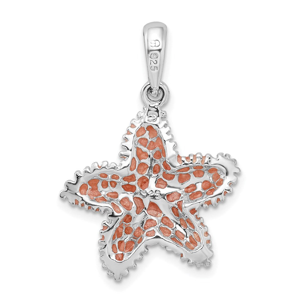 Sterling Silver Rhodium-plated Polished Enameled Starfish Pendant