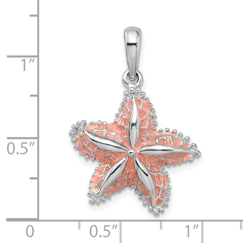 Sterling Silver Rhodium-plated Polished Enameled Starfish Pendant