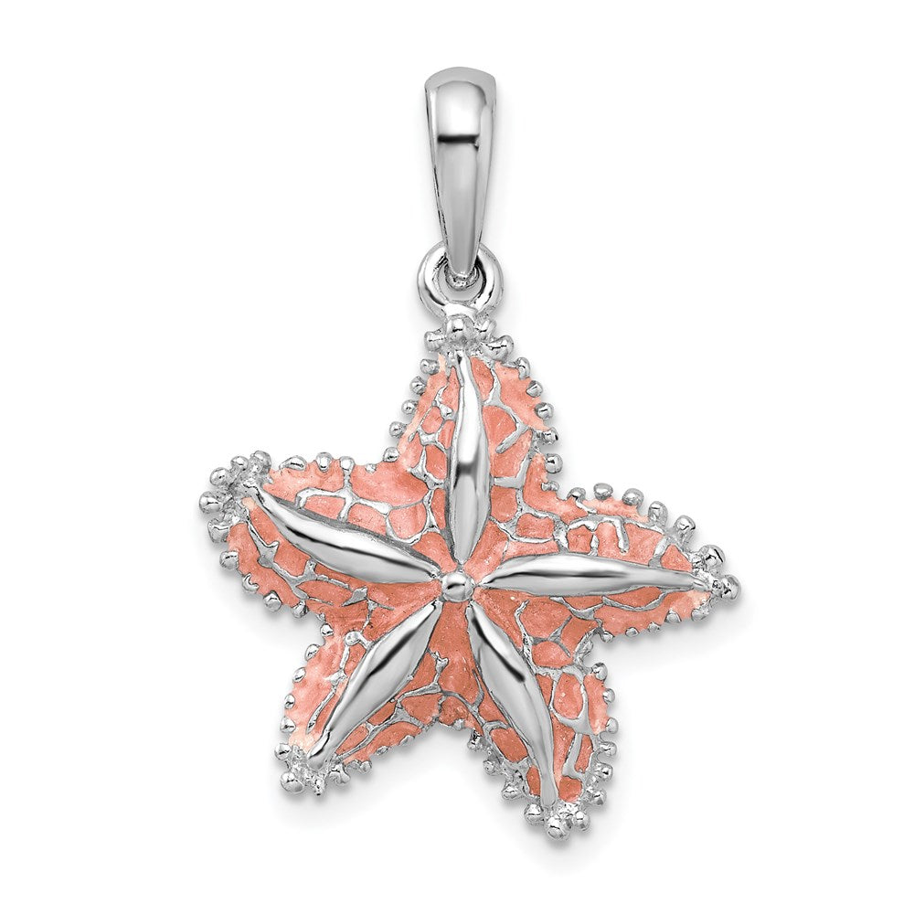 Sterling Silver Rhodium-plated Polished Enameled Starfish Pendant