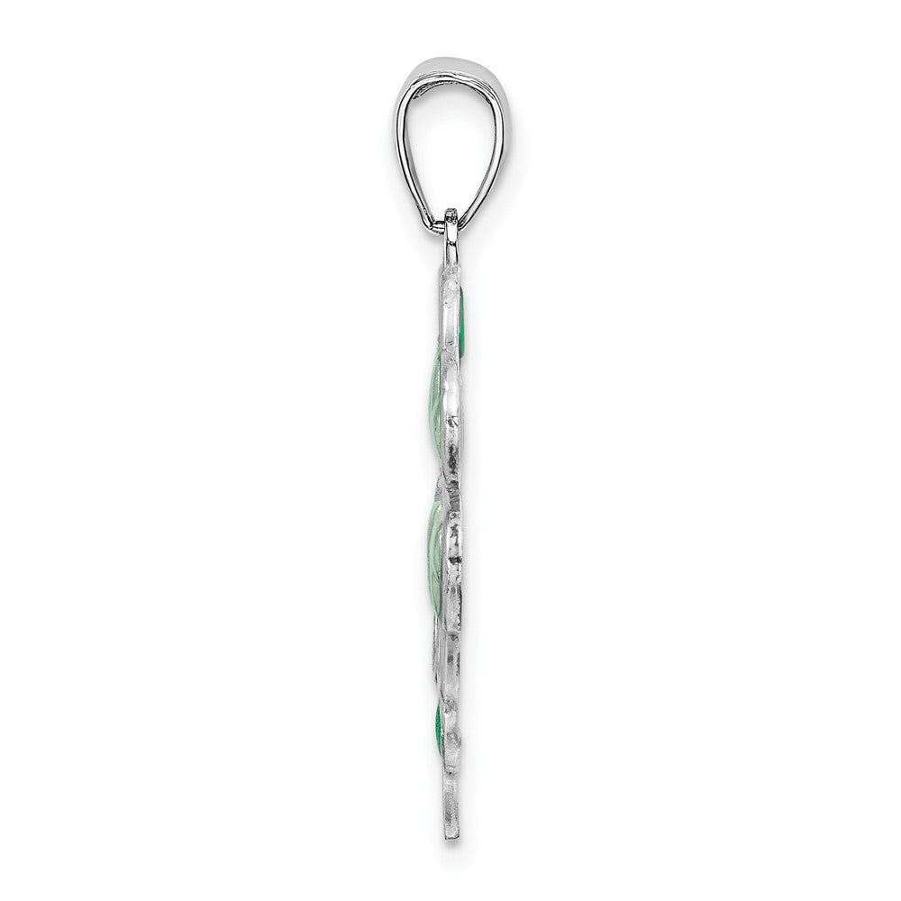 Sterling Silver Rhodium-plated Polished Enameled 4-Leaf Clover Pendant