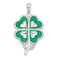 Sterling Silver Rhodium-plated Polished Enameled 4-Leaf Clover Pendant
