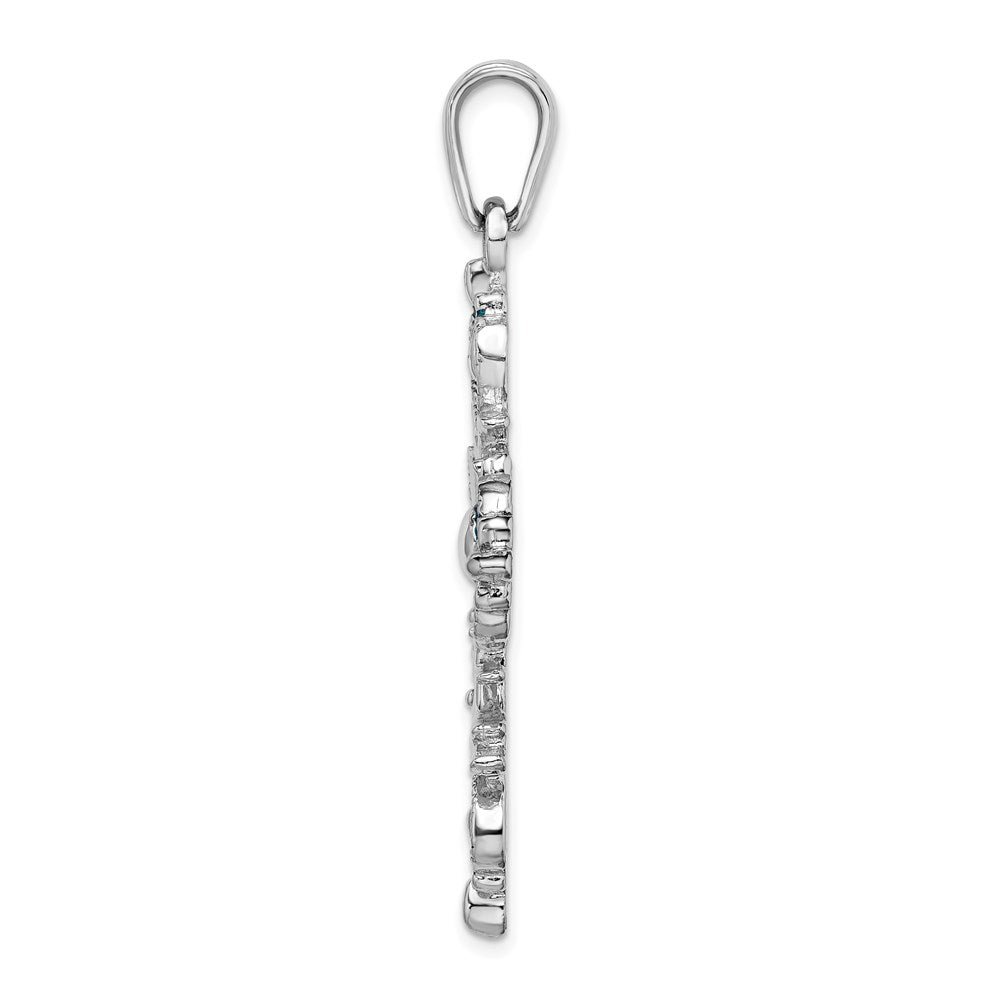 Sterling Silver Rhodium-plated Polished Enamel Fleur de Lis Cross Pendant