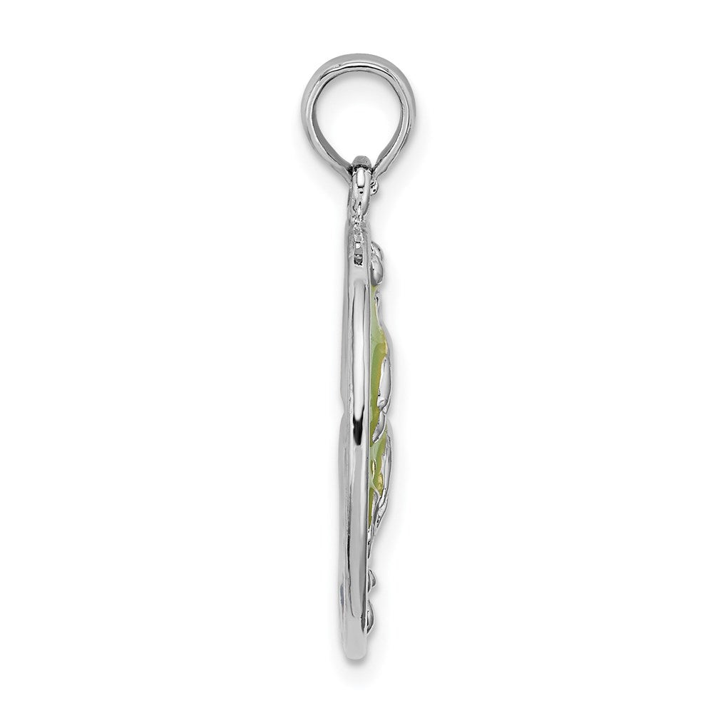 Sterling Silver Rhodium-plated Polished Enameled Dolphins Pendant