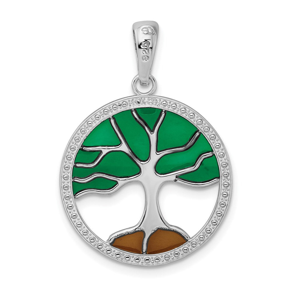 Sterling Silver Rhodium-plated Polished Enameled Tree of Life Pendant