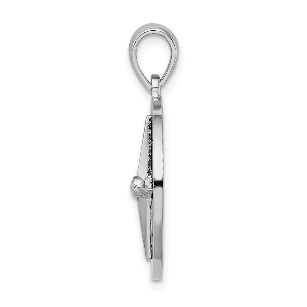 Sterling Silver Rhodium-plated Polished Enameled Lg. Compass Pendant