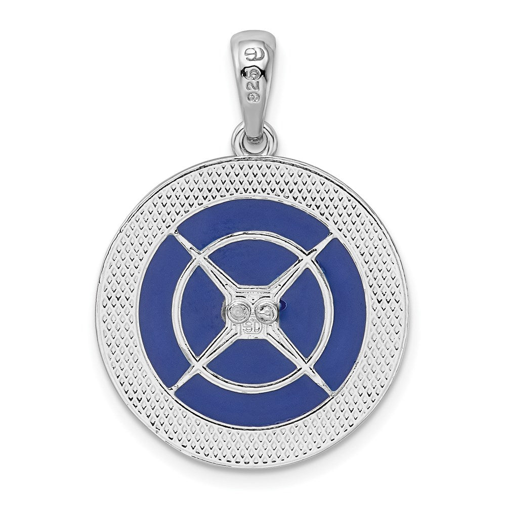 Sterling Silver Rhodium-plated Polished Enameled Lg. Compass Pendant