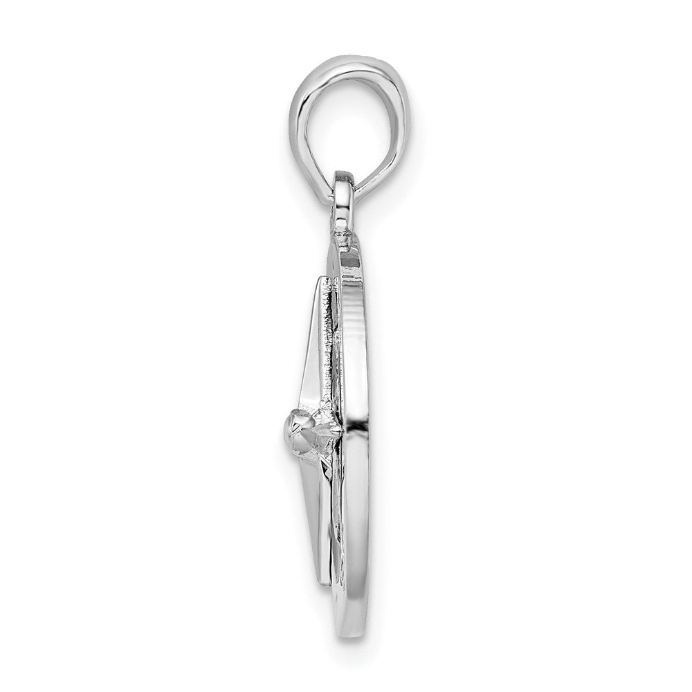 Sterling Silver Rhodium-plated Polished Enameled Compass Pendant