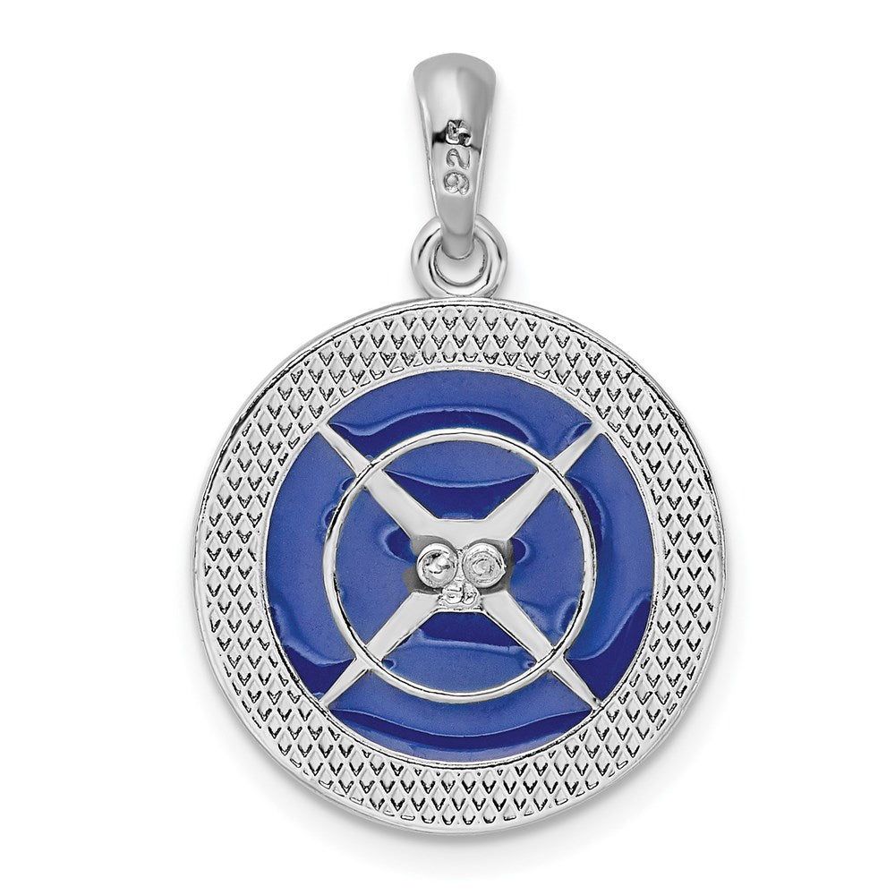 Sterling Silver Rhodium-plated Polished Enameled Compass Pendant