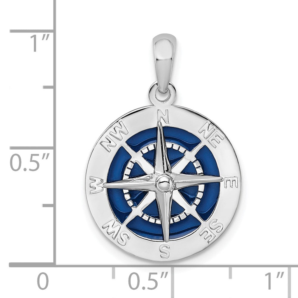 Sterling Silver Rhodium-plated Polished Enameled Compass Pendant