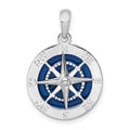 Sterling Silver Rhodium-plated Polished Enameled Compass Pendant