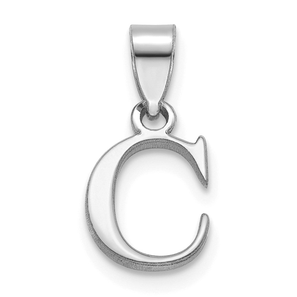 Sterling Silver Rhodium-plated Polished Block Initial -C- Pendant
