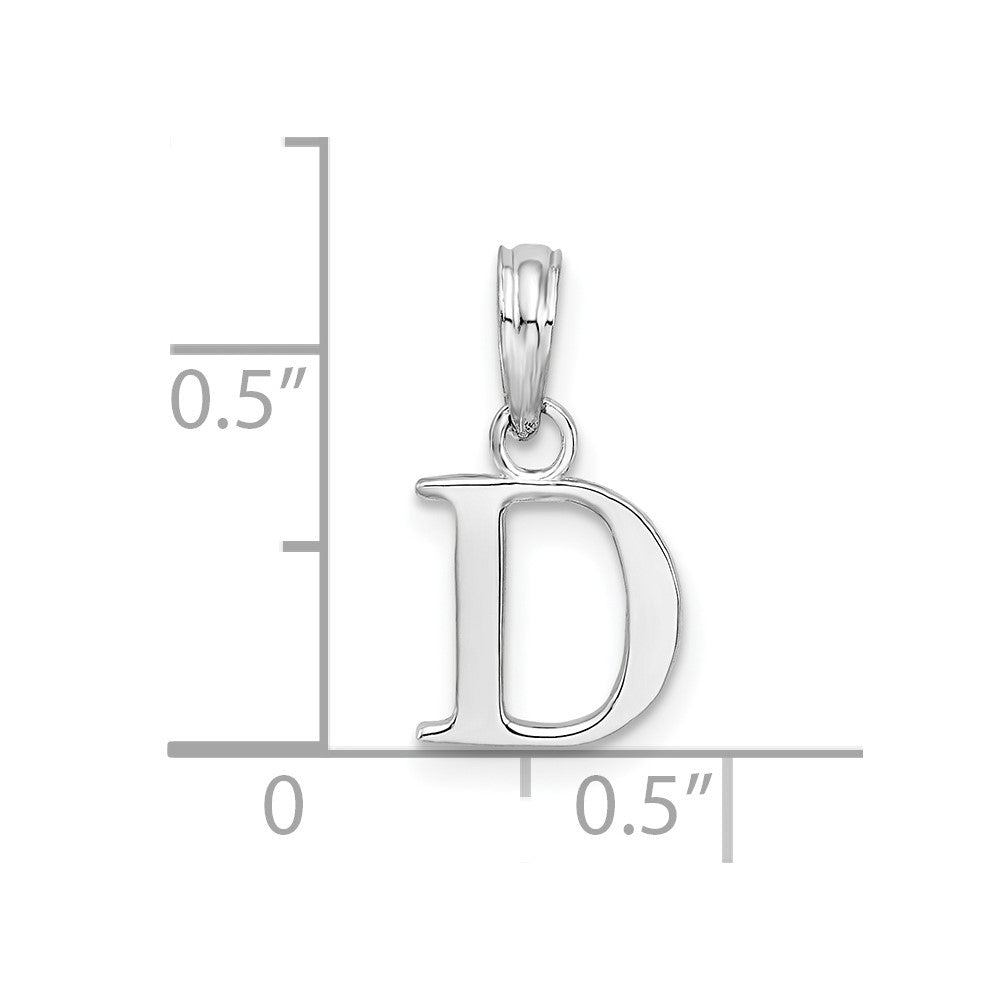 Sterling Silver Rhodium-plated Polished Block Initial -D- Pendant