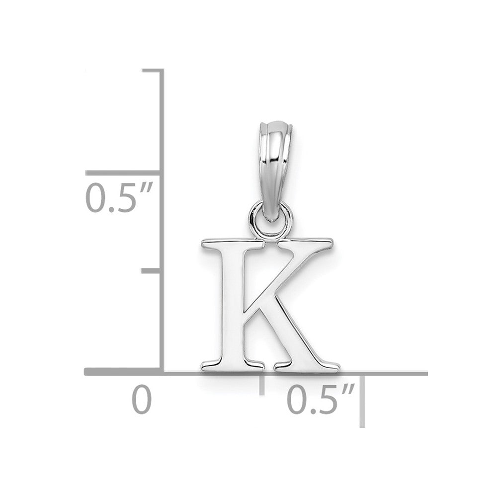 Sterling Silver Rhodium-plated Polished Block Initial -K- Pendant
