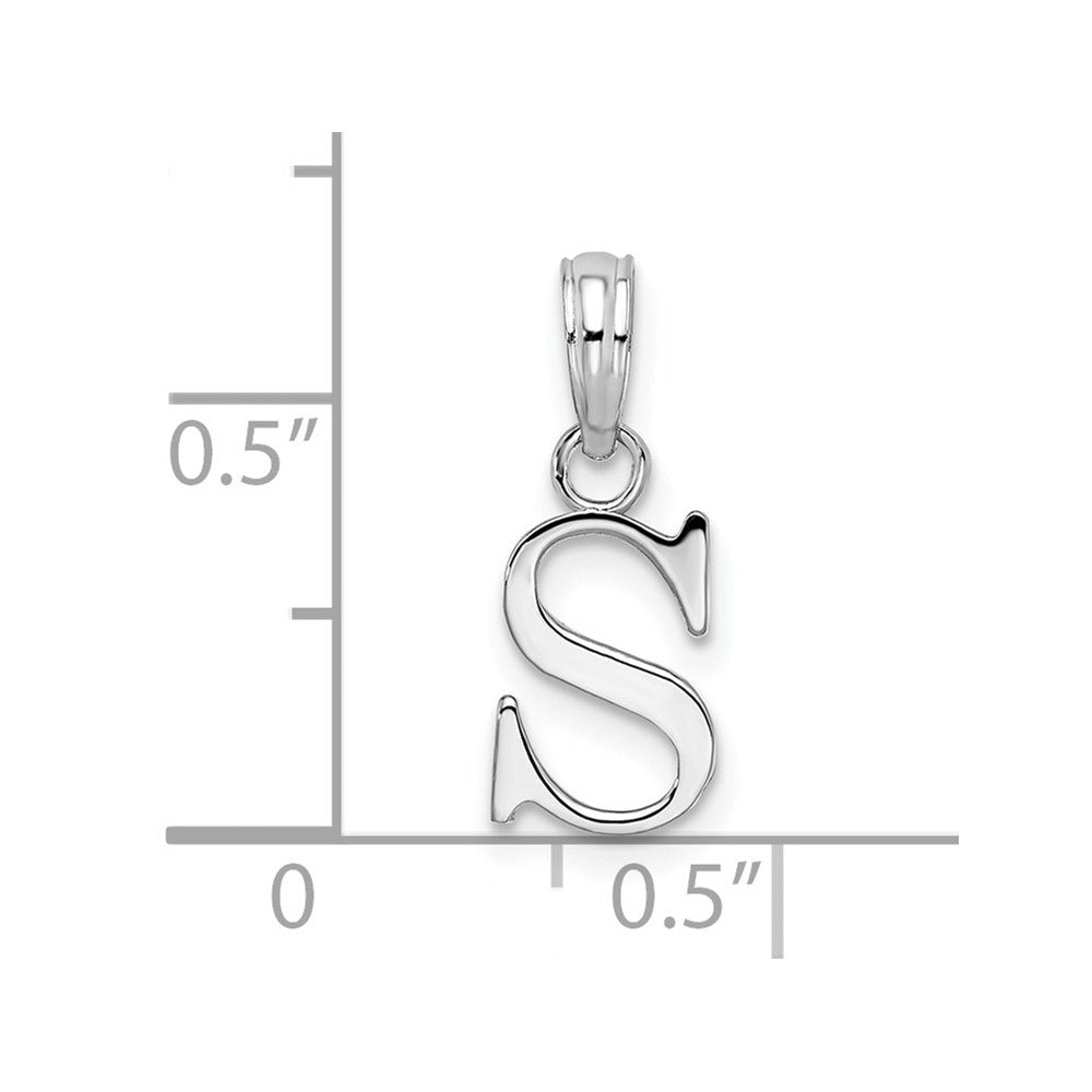 Sterling Silver Rhodium-plated Polished Block Initial -S- Pendant