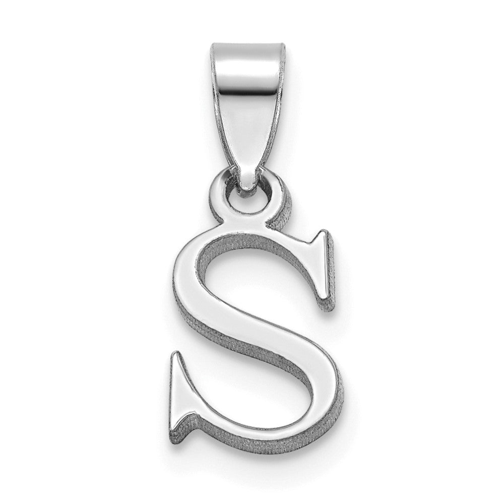 Sterling Silver Rhodium-plated Polished Block Initial -S- Pendant